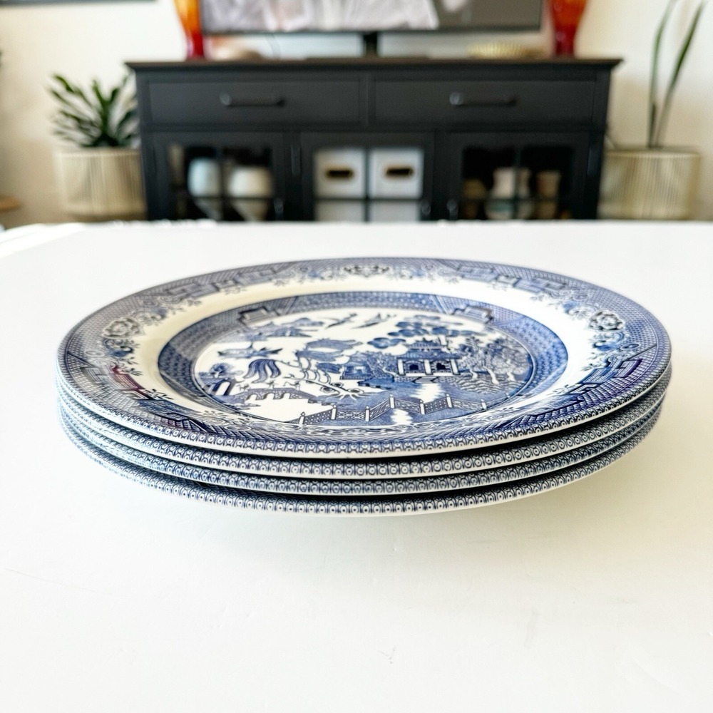 Churchill England Blue Willow Dinner Plates Set/4 10 1/4'' Lion Head Flow Blue - Picture 3 of 13